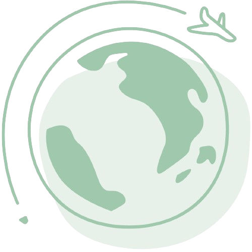green globe icon with a plan circling it to represent the adventure proof product