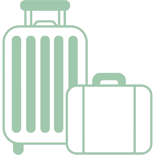 green luggage icon that represents that the travel journals are carry on sized