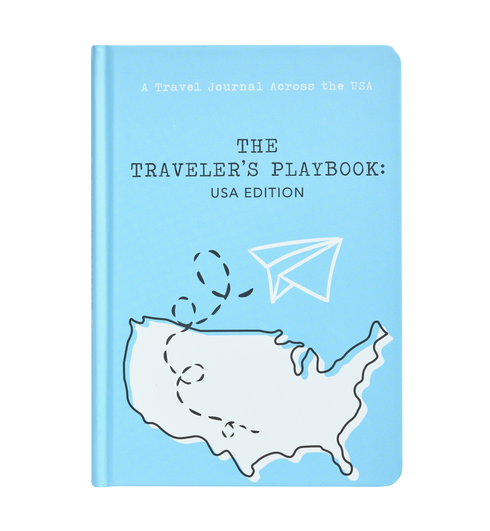 The Traveler's Playbook USA Edition Cover, light blue with title and outline map of the USA